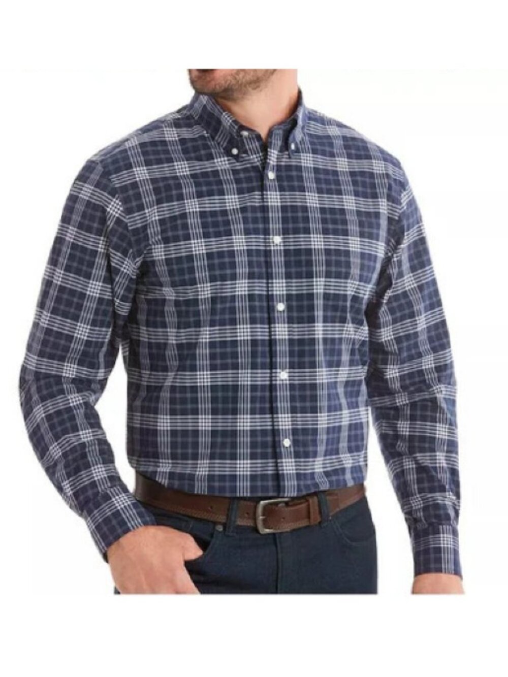 Member's Mark ✨ Men's Long Sleeve Poplin Plaid Shirt Medium Blue & White NWT